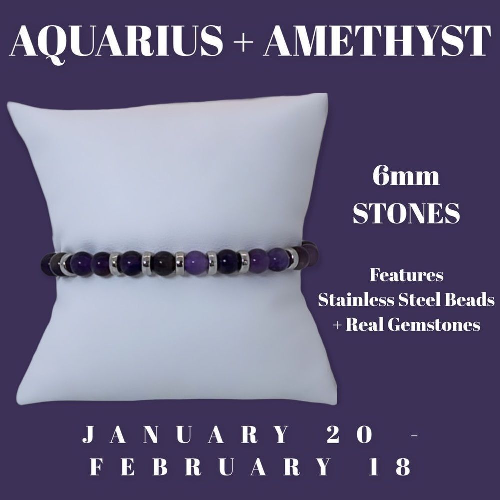 NWT Wool + Pepper Co. Zodiac + Gemstone - Aquarius + Amethyst Bracelet (Silver)